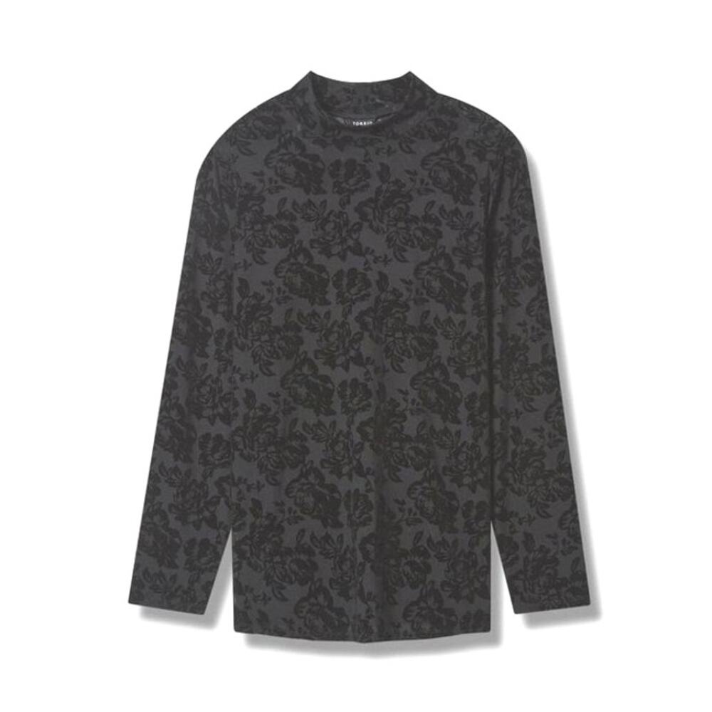 Torrid Size 2 NWOT Black Flocked Floral Mesh Mock Neck Sheer Long Sleeve Top